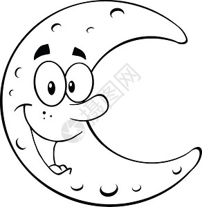 黑色和白色微笑月亮卡通马斯科特字符I与白图片
