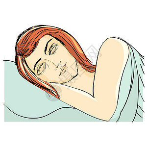 手绘卡通睡女人的素描插图图片