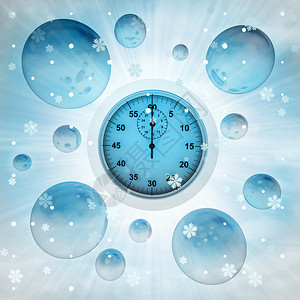 时间尺度冬季降雪时气泡中的秒表插图插画