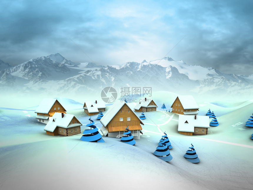 冬季村一般观点高山地貌图示用高图片