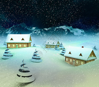 山村度假村在冬天降雪插图图片