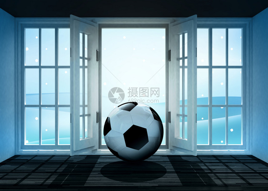 插图背后有足球和冬季景观场景图片