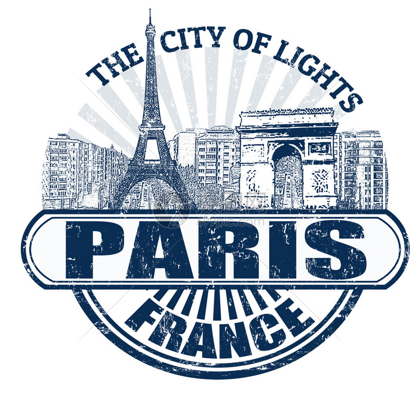 以法国巴黎光之城命名的Grunge橡胶邮票图片