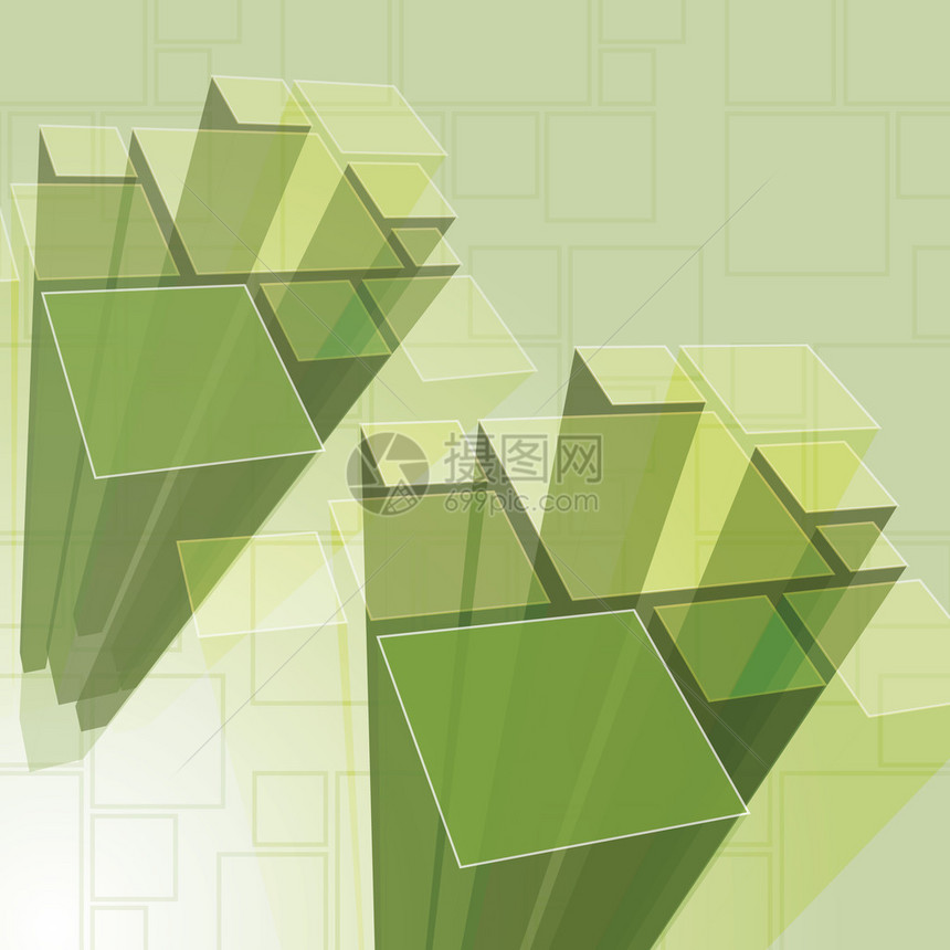 抽象3D透明绿色空矩形棱镜结构可编辑矢量格式的图片