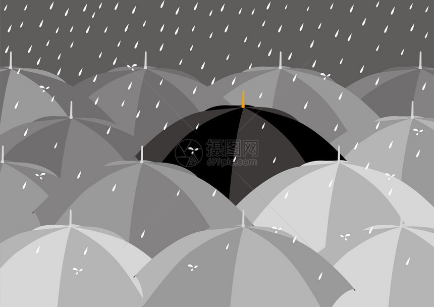 浅色雨伞中的黑色雨伞图片