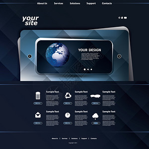 黑暗蓝现代风格商务网站设计模板图片