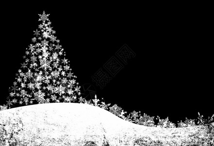 黑色圣诞背景与雪花和松树图片