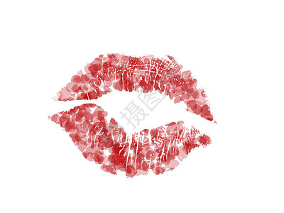唇印由红色小心形组成白色背景的图片