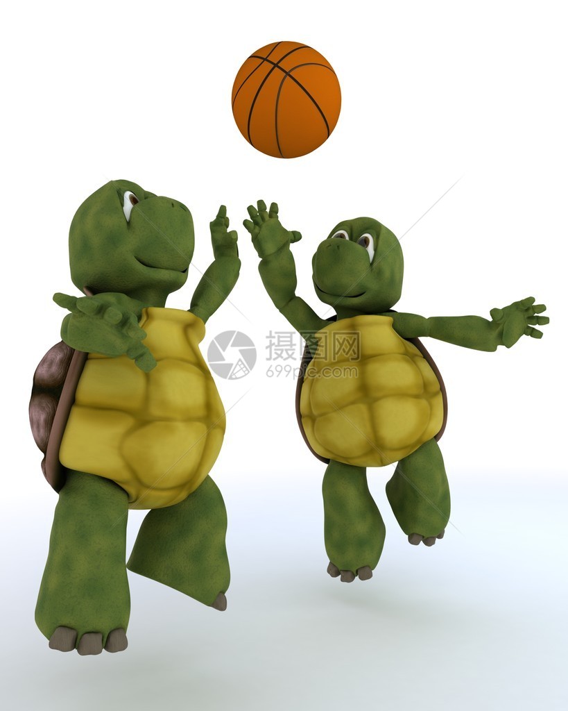 乌龟打篮球的3D渲染图片