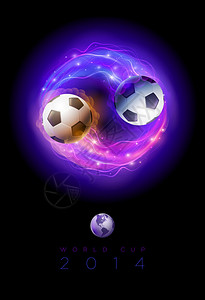 足球在火焰和灯光中在黑色背景下矢量图片