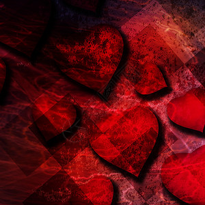 Grunge背景与大红色的心图片