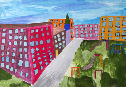 儿童画城市景观图片