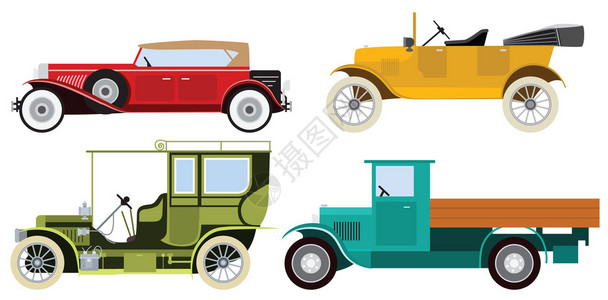 五颜六色的历史经典汽车收藏的向量例证图片
