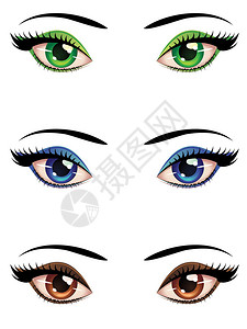 一组卡通女眼神有不同颜色的双眼图片