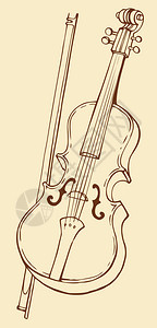 小提琴和弓的矢量线画背景图片