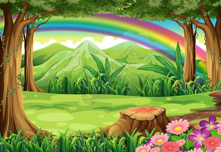 彩虹和森林的插图图片