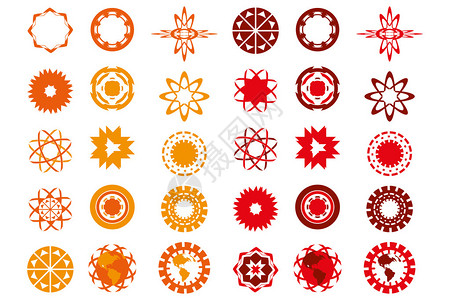 在白色上隔离的红色和橙色的各种标志设计对设计师有用标志创作图片