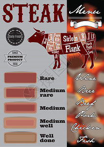 用牛排和牛烧烤的菜单模板图片