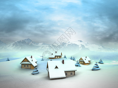 冬季乡村度假村与高山景观插图图片