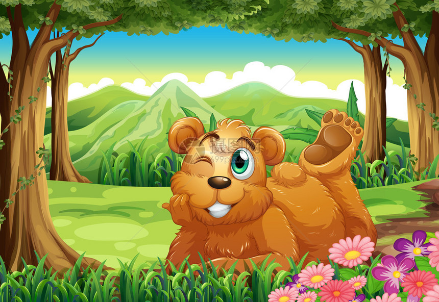 一只大熊在森林里的插图图片