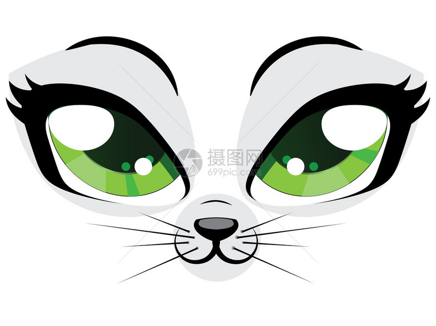 可爱的卡通小猫脸朝绿眼图片