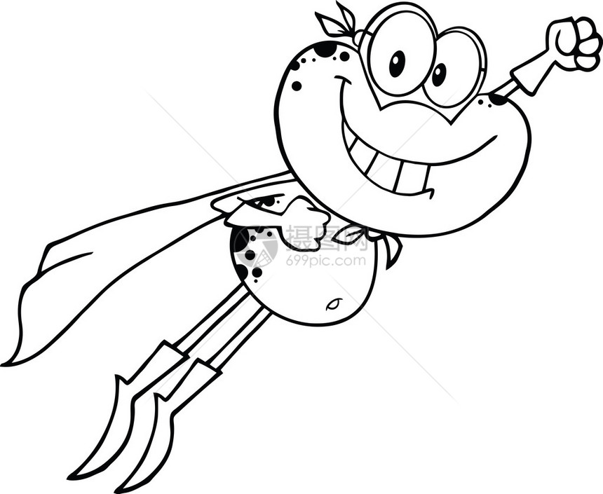 黑色白青蛙超级英雄加卡通字符飞行说明图片
