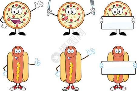 披萨和热狗卡通吉祥物人收藏套装图片