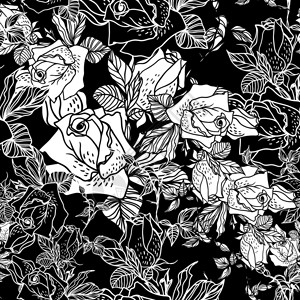 无缝的黑色和白色背景与玫瑰图片