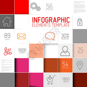 矢量抽象红色方形背景图解插图模板图片