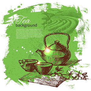 茶复古背景手绘素描插图图片