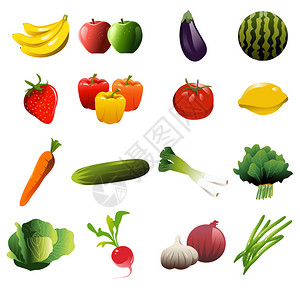 水果和蔬菜图标的矢量图解背景图片