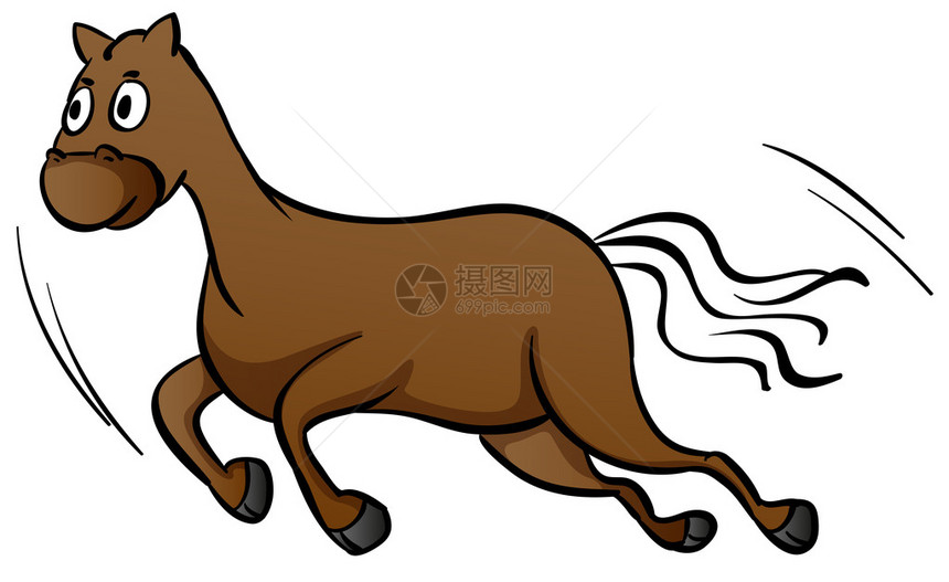 一匹马在白色背景上奔跑的插图图片