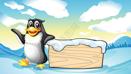 空木板旁边一只企鹅的插图图片