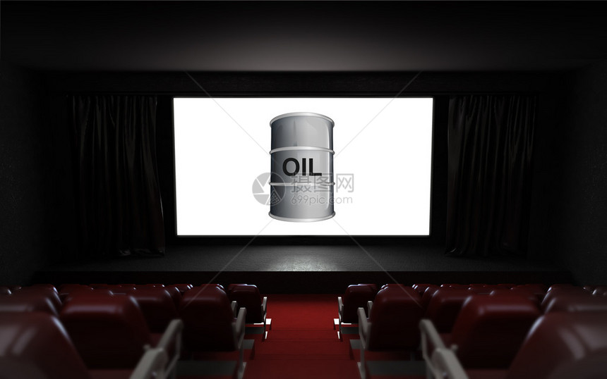 在屏幕插图上刊登汽油桶广告的空电影放映厅用汽图片