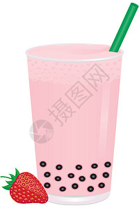 粉红色草莓泡奶茶饮料图片
