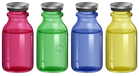 白色背景上四个透明瓶子的插图图片