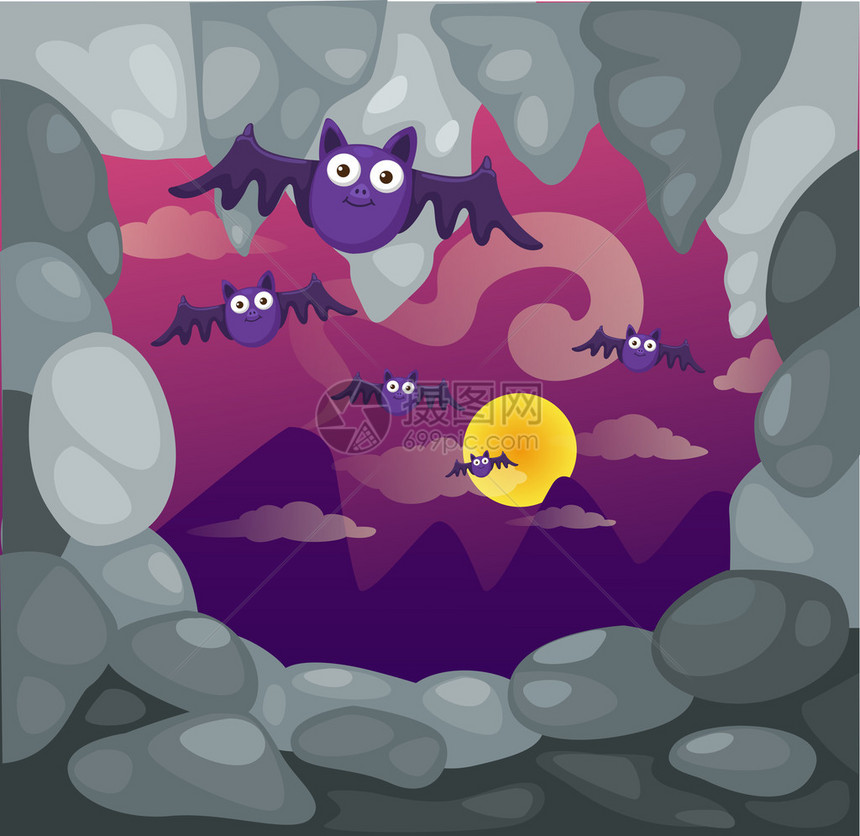洞穴和蝙蝠的插图图片