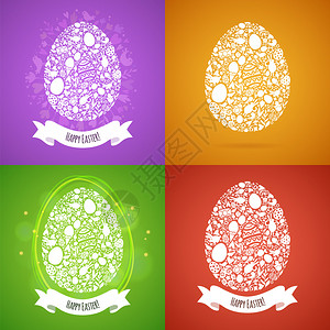 彩色背景上的四个白色物体复活时蛋卡背景图片