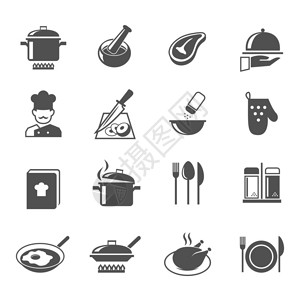 烹饪厨房和餐饮图标配有乌苯锡厨师和食图片