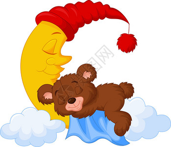 泰迪熊睡在月亮上图片