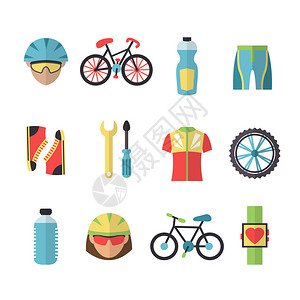 自行车运动健身图标设置与轮衣服骑车人背景图片