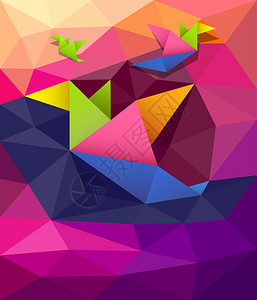 色彩多的折纸鸟形状几何设计背图片