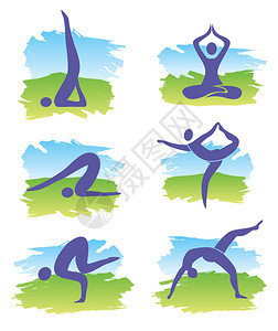 彩色背景的瑜伽符号集模仿水背景图片
