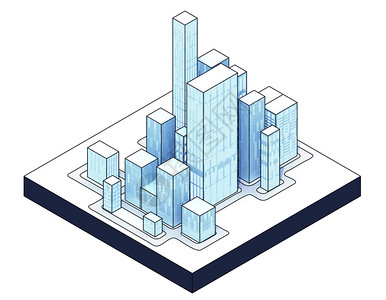 对孤立办公城市插图的等距视图图片