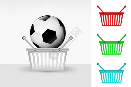 足球在购物篮子马车的足球中的彩色图片