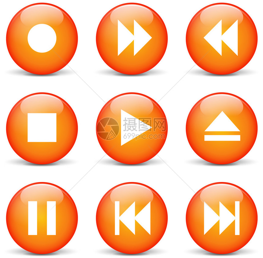 橙色多媒体web按钮集的矢量插图图片