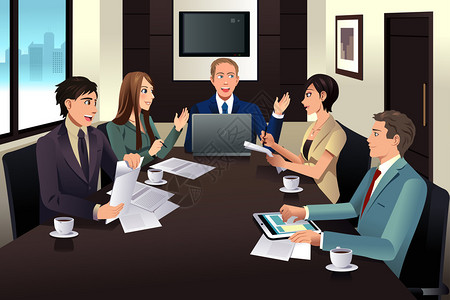 现代办事处商业小组会议的矢量说明一个插画