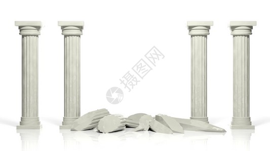 古老的大理石柱两根中间断裂的圆柱体在白图片