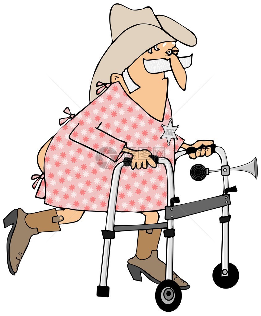 这个插图描绘了一位穿着医院礼服的老牛图片