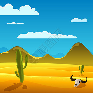 沙漠的卡通风景有牛图片